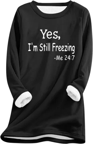 Fleece Sweatshirts for Women Sherpa Lined Casual Loose Funny Sayings Tee Pullover Solid Color Comfy Cute Underwear