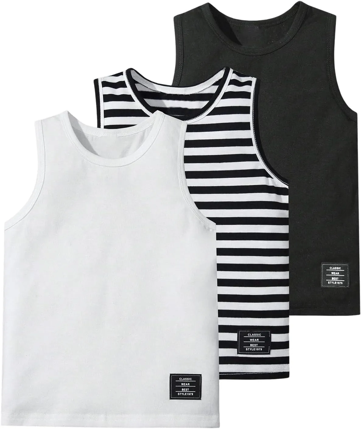 Floerns Boy's 3 Pcs Sleeveless Crew Neck Pocket Casual Solid Tank Top