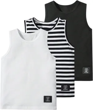 Floerns Boy's 3 Pcs Sleeveless Crew Neck Pocket Casual Solid Tank Top