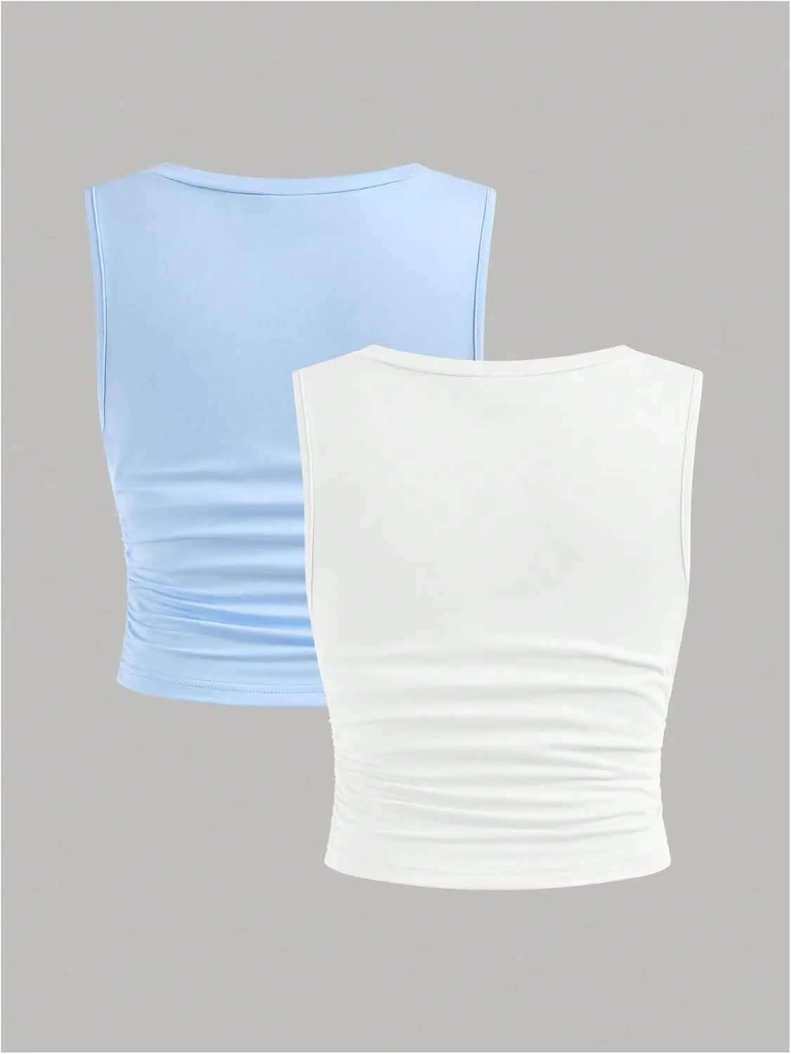Floerns Girl's 2 Pcs Sleeveless Shirts Square Neck Solid Ruched Tank Top