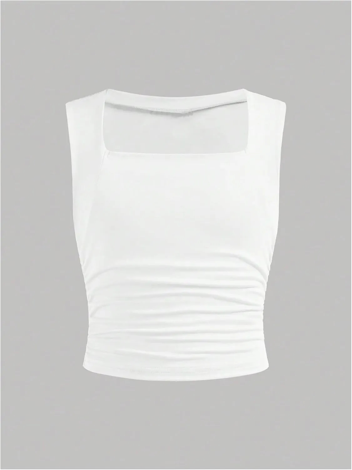 Floerns Girl's 2 Pcs Sleeveless Shirts Square Neck Solid Ruched Tank Top