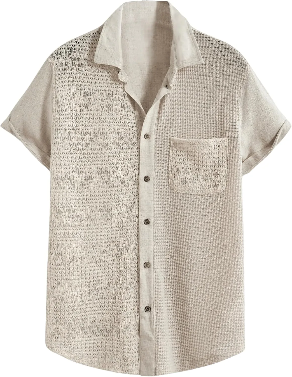 Floerns Men's Button Down Lapel Collar Pocket Front Short Sleeve Shirt Top