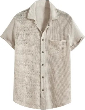 Floerns Men's Button Down Lapel Collar Pocket Front Short Sleeve Shirt Top