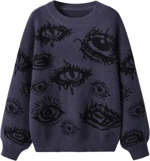 Floerns Women's Plus Size Grunge Punk Print Long Sleeve Pullover Sweater Top