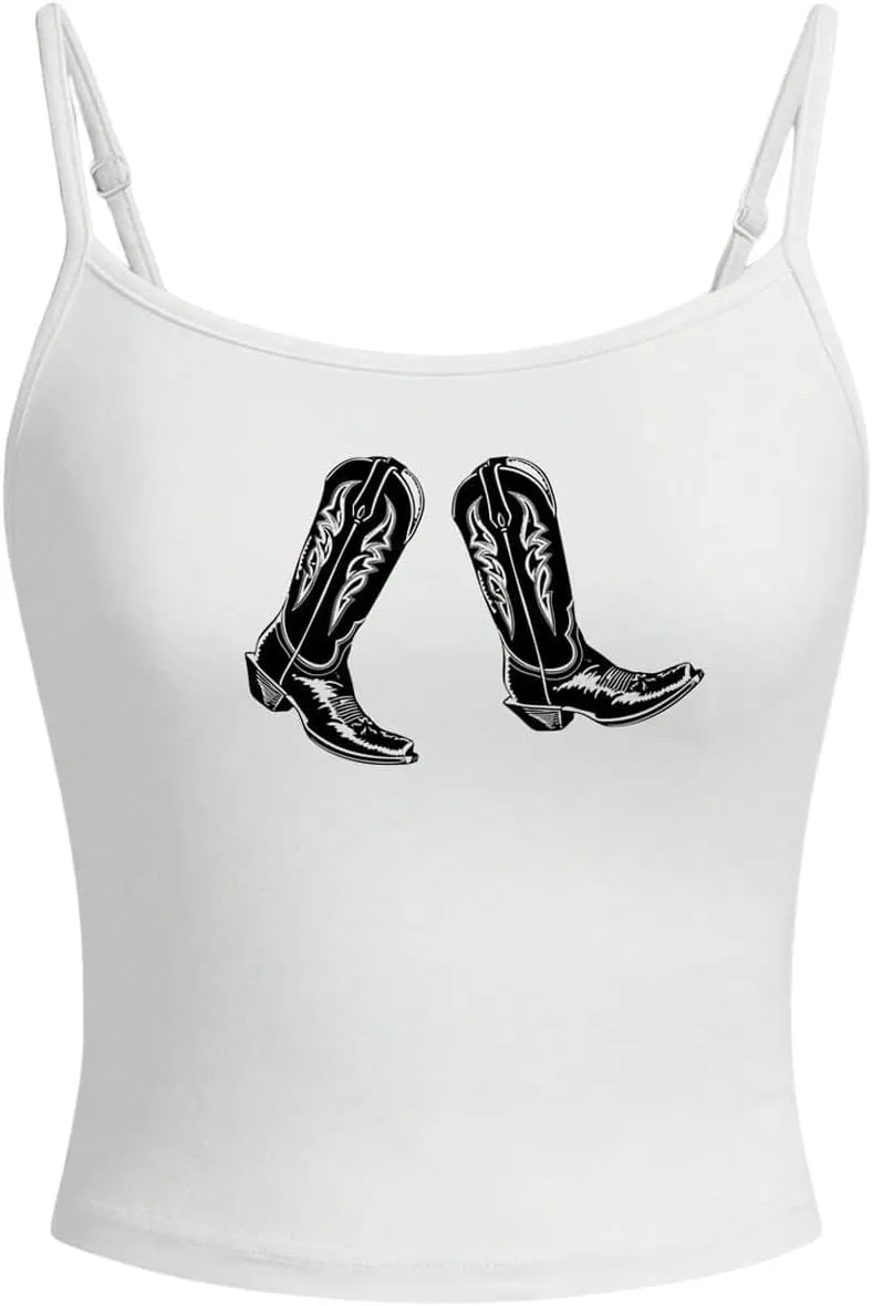 Floerns Women's Plus Size Skull Print Camisole Spaghetti Strap Crop Cami Top