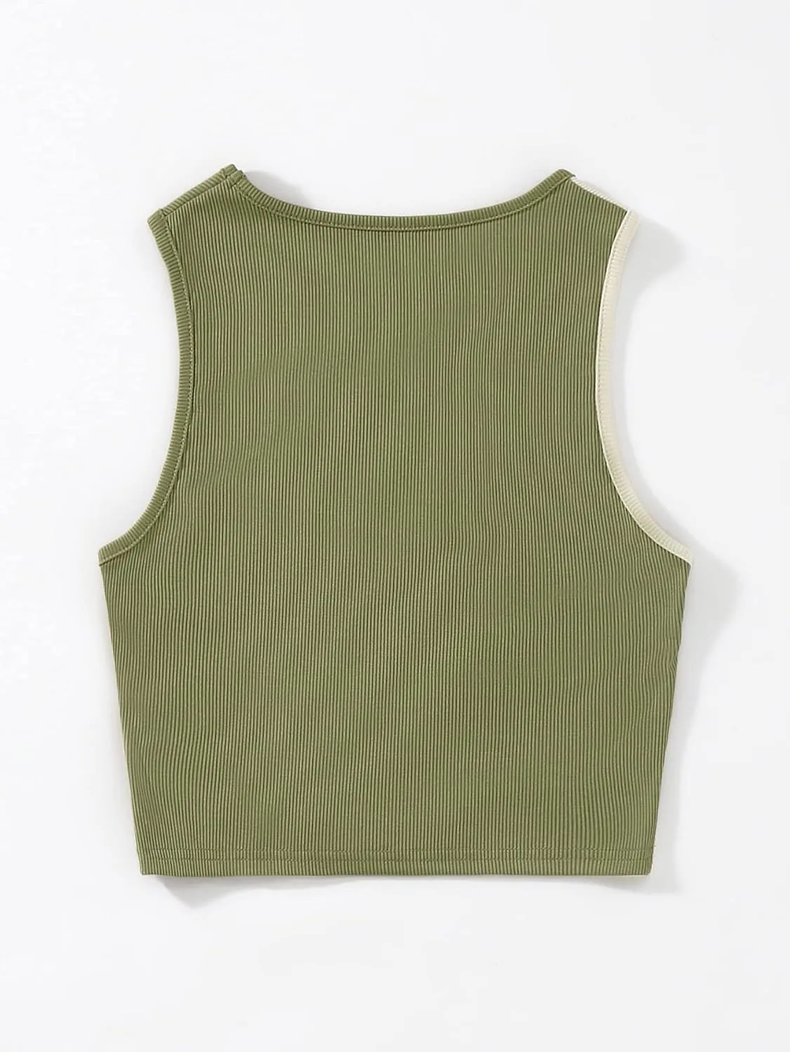 Floerns Women's Sleeveless Rib Knit Camisole Colorblock Round Neck Crop Tank Top