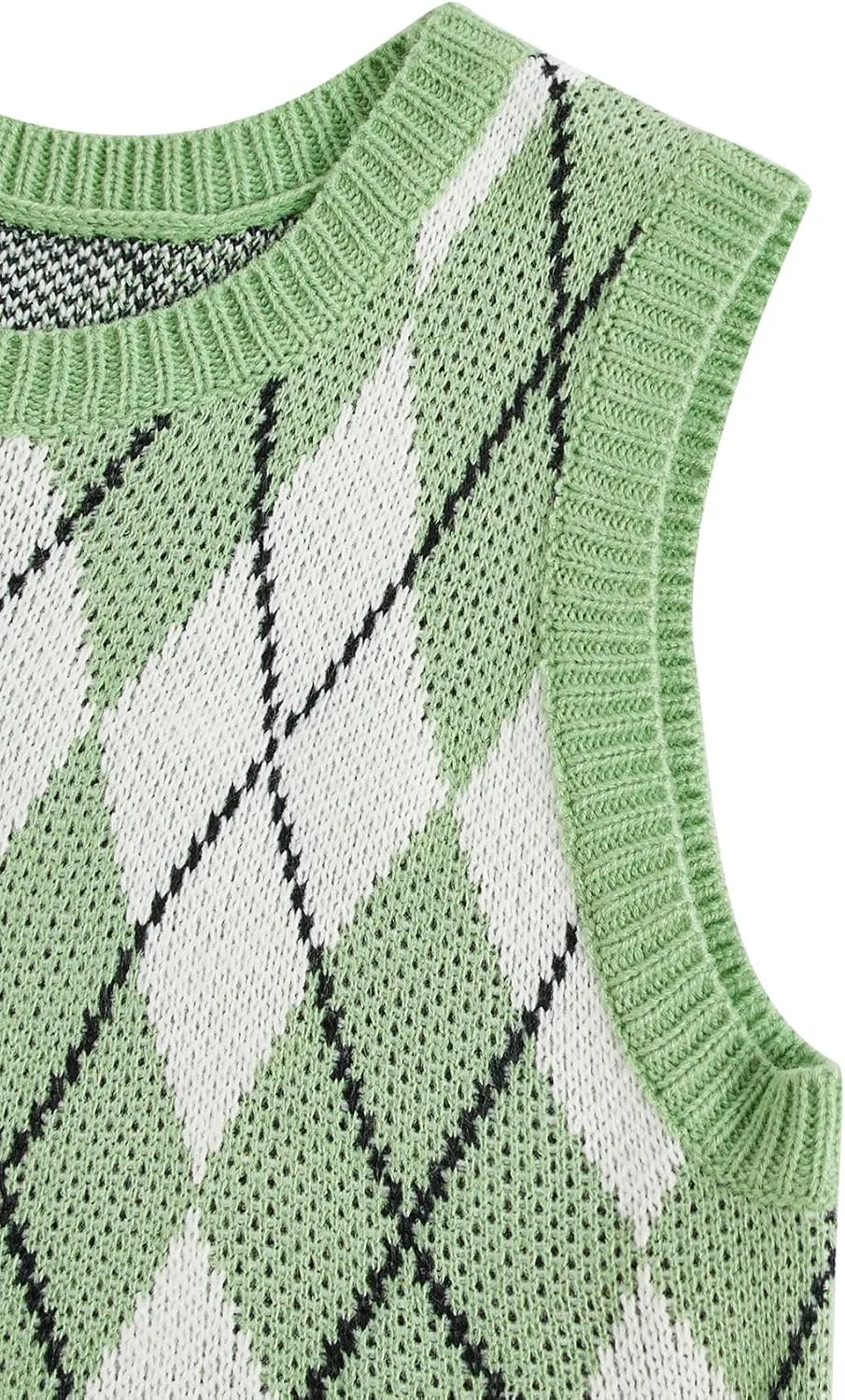 Floerns Women's Sleeveless Round Neck Argyle Pattern Sweater Vest Knit Crop Top