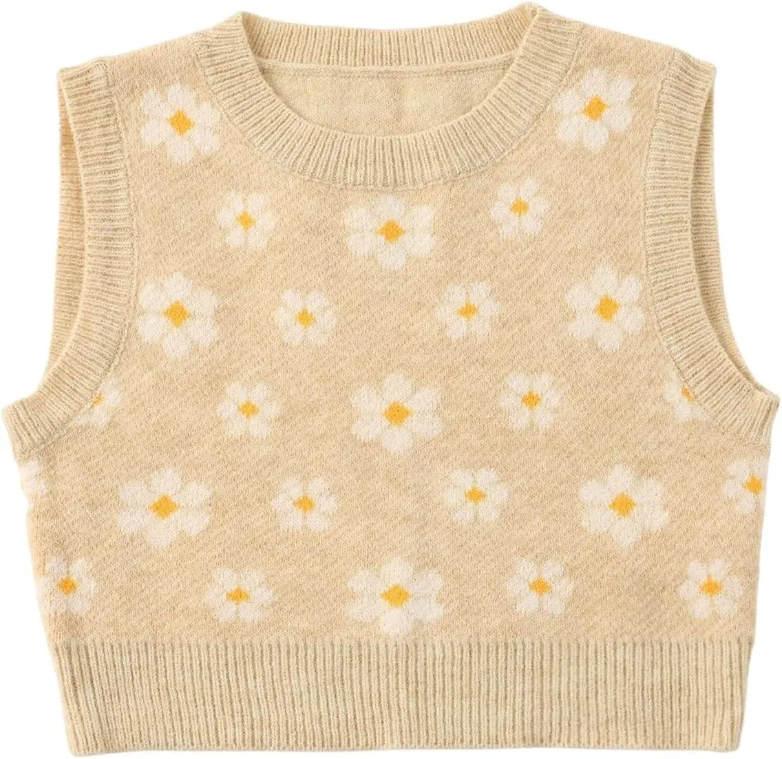 Floerns Women's Sleeveless Round Neck Argyle Pattern Sweater Vest Knit Crop Top