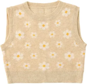 Floerns Women's Sleeveless Round Neck Argyle Pattern Sweater Vest Knit Crop Top