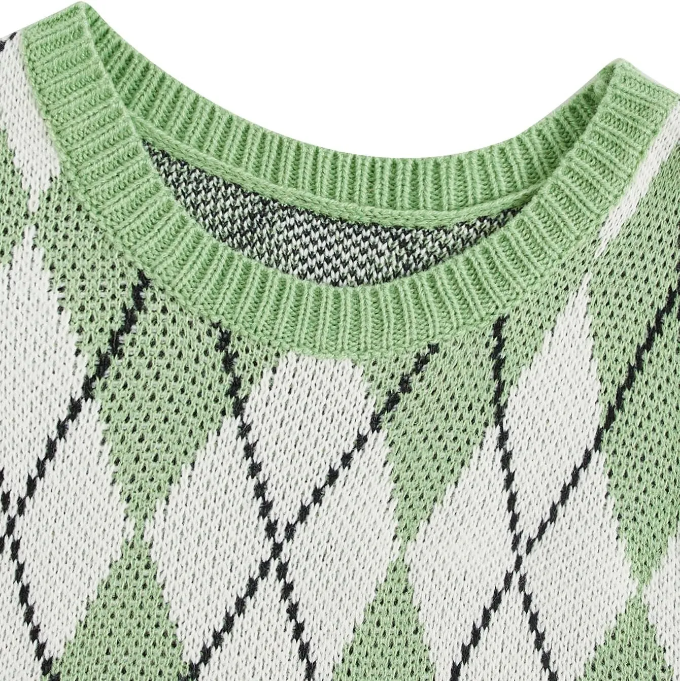 Floerns Women's Sleeveless Round Neck Argyle Pattern Sweater Vest Knit Crop Top