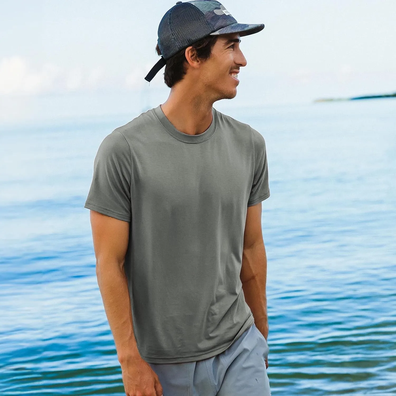 Free Fly Men's Motion Tee - Crew Neck Bamboo Viscose T-Shirt with Sun Protection UPF 50 