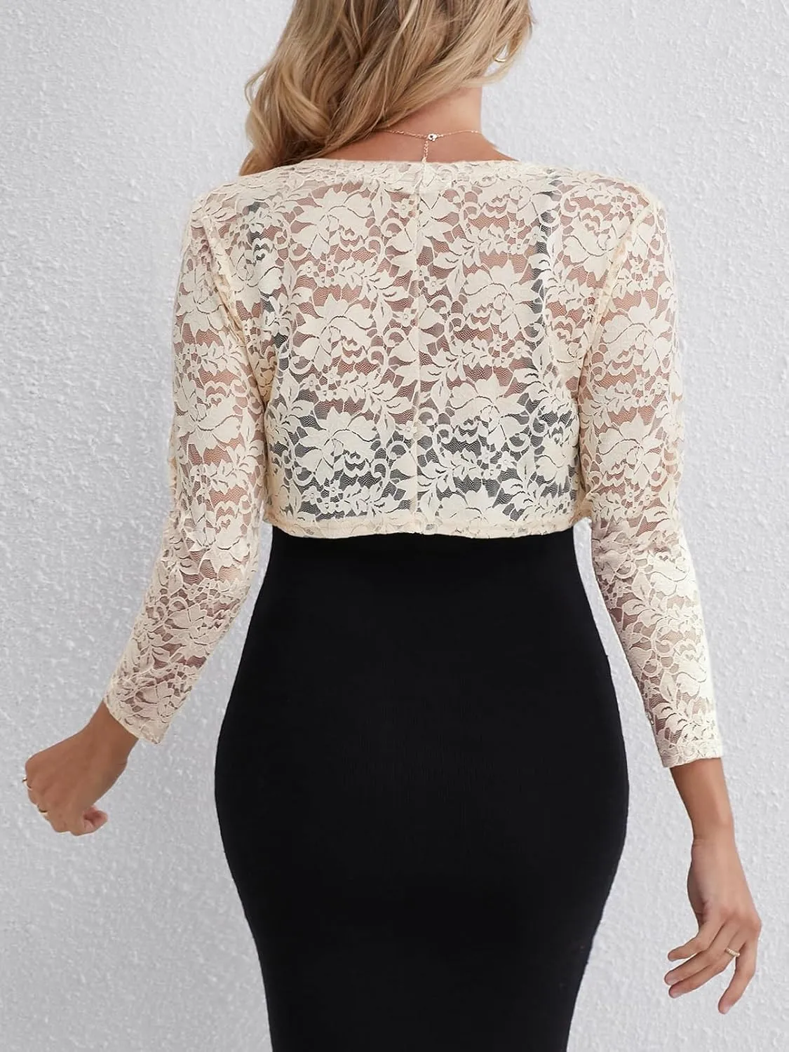 Fuinloth Women's Lace Shrugs, 3/4 Sleeve Bolero Sheer Floral Top Cardigan