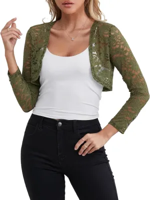 Fuinloth Women's Lace Shrugs, 3/4 Sleeve Bolero Sheer Floral Top Cardigan