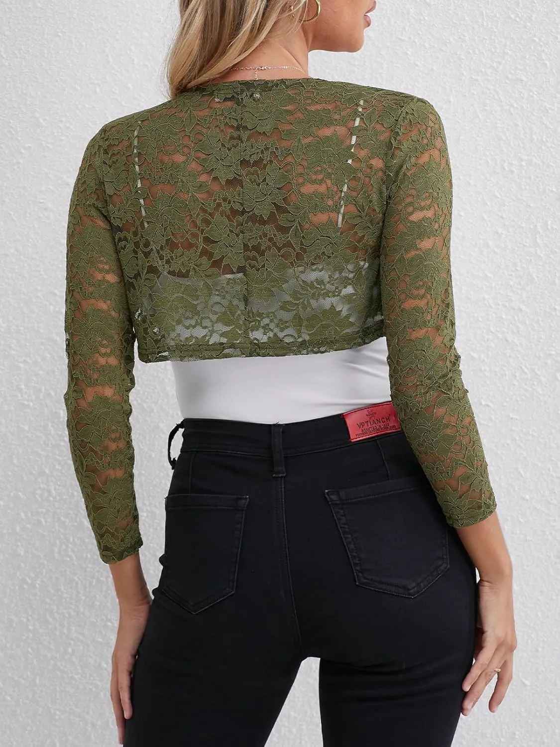 Fuinloth Women's Lace Shrugs, 3/4 Sleeve Bolero Sheer Floral Top Cardigan
