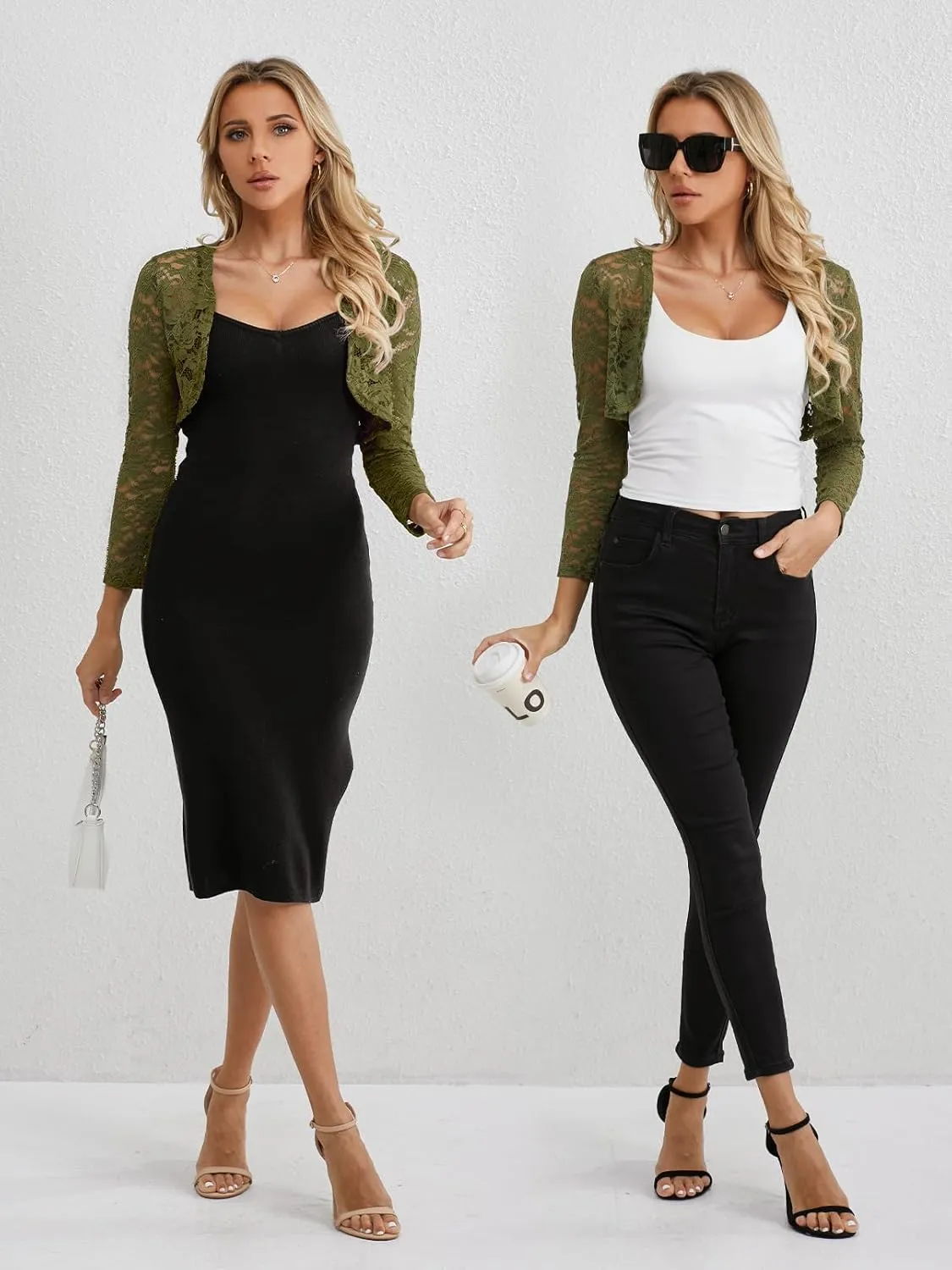 Fuinloth Women's Lace Shrugs, 3/4 Sleeve Bolero Sheer Floral Top Cardigan