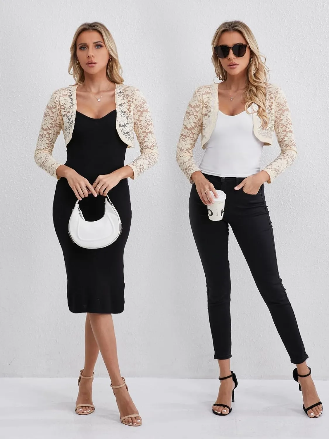 Fuinloth Women's Lace Shrugs, 3/4 Sleeve Bolero Sheer Floral Top Cardigan