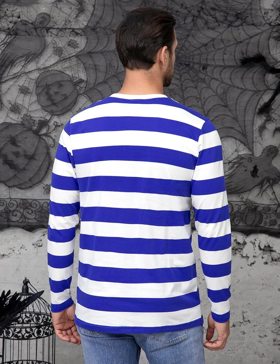 Funny World Men's Striped T-Shirt Crewneck Long Sleeves Basic Casual Top
