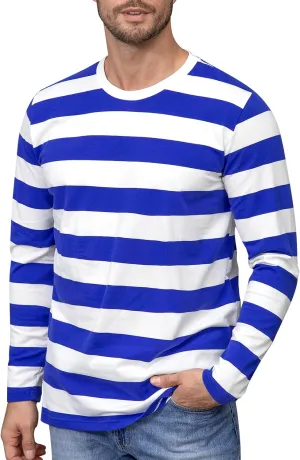 Funny World Men's Striped T-Shirt Crewneck Long Sleeves Basic Casual Top