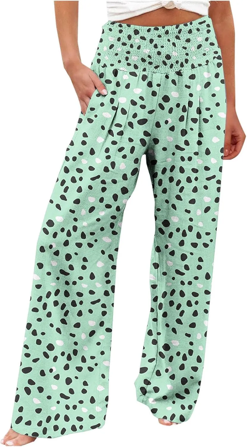 FZYLQY Wide Leg Pants for Women Dressy Button High Waisted Business Pants Summer Casual Work Beach Pants Trousers with Pocket