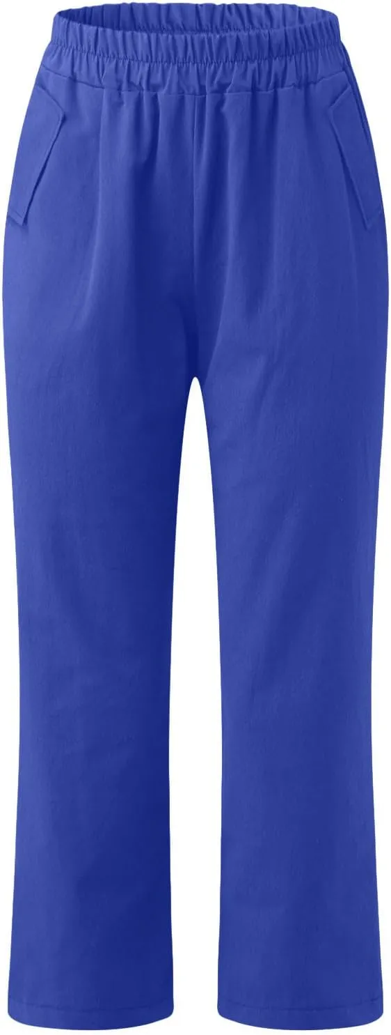 FZYLQY Womens High Waist Elastic Waist Pants Cotton Linen Summer Pants Ankle Length Comfy Trousers Boho Travel Clothes