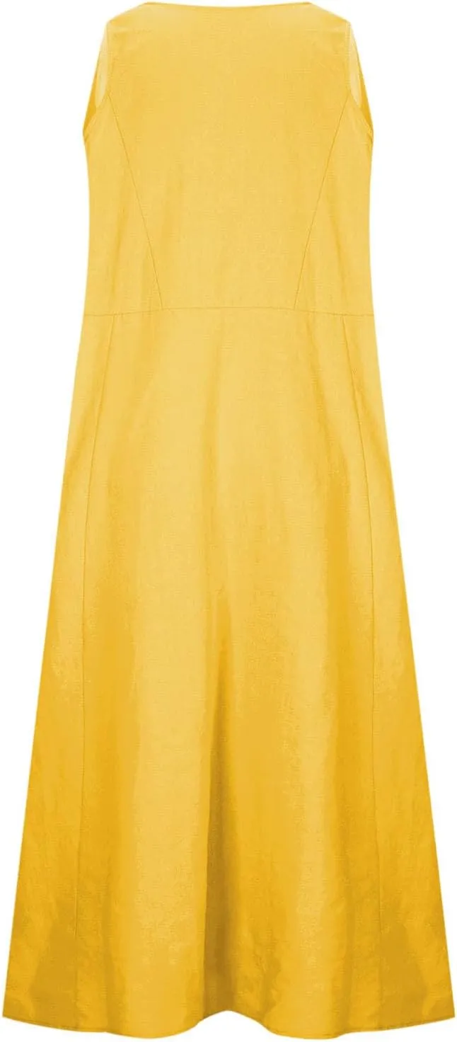 FZYLQY Women's Summer Cotton Linen Long Dress Sleeveless Elegant Flowy Sundresses for Women Loose Comfy Dress with Pockets