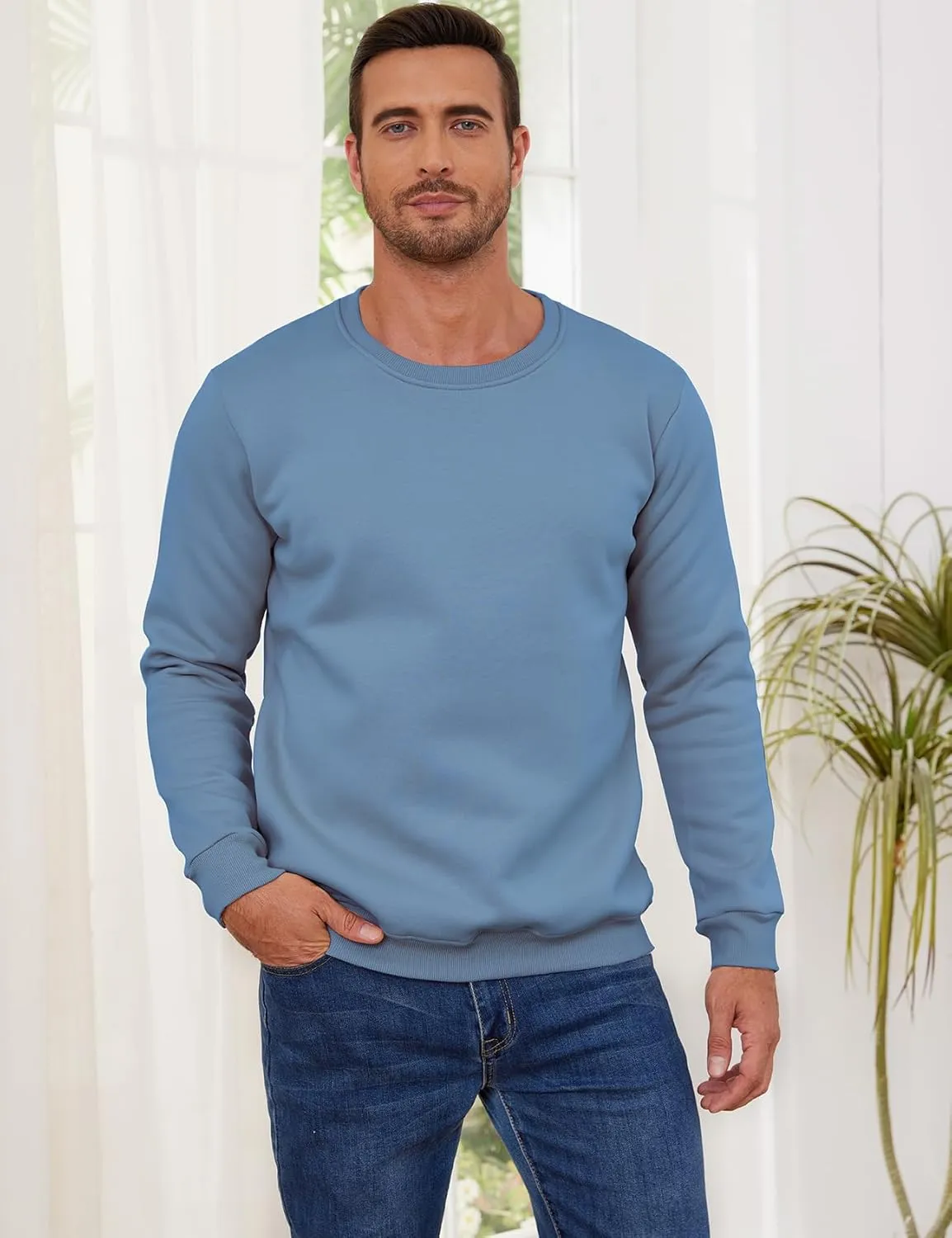 Gihuo Men's Crewneck Sweatshirt Winter Warm Sherpa Lined Pullover Fleece Top Sweatshirt