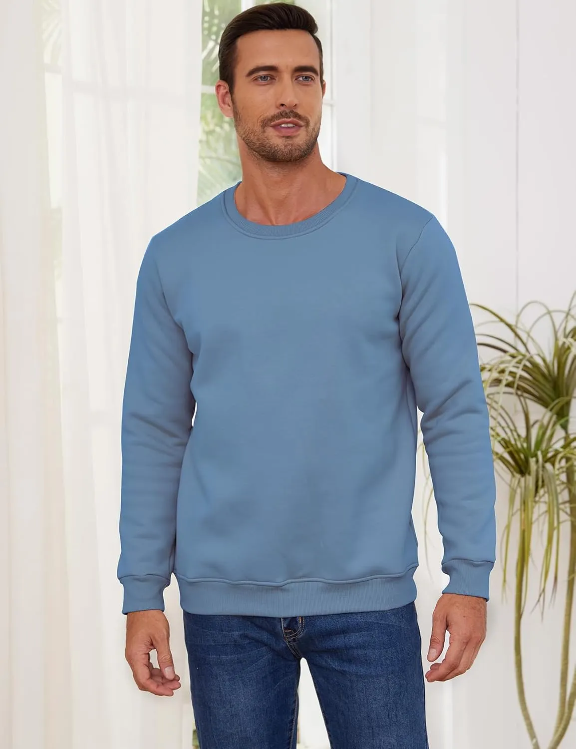 Gihuo Men's Crewneck Sweatshirt Winter Warm Sherpa Lined Pullover Fleece Top Sweatshirt