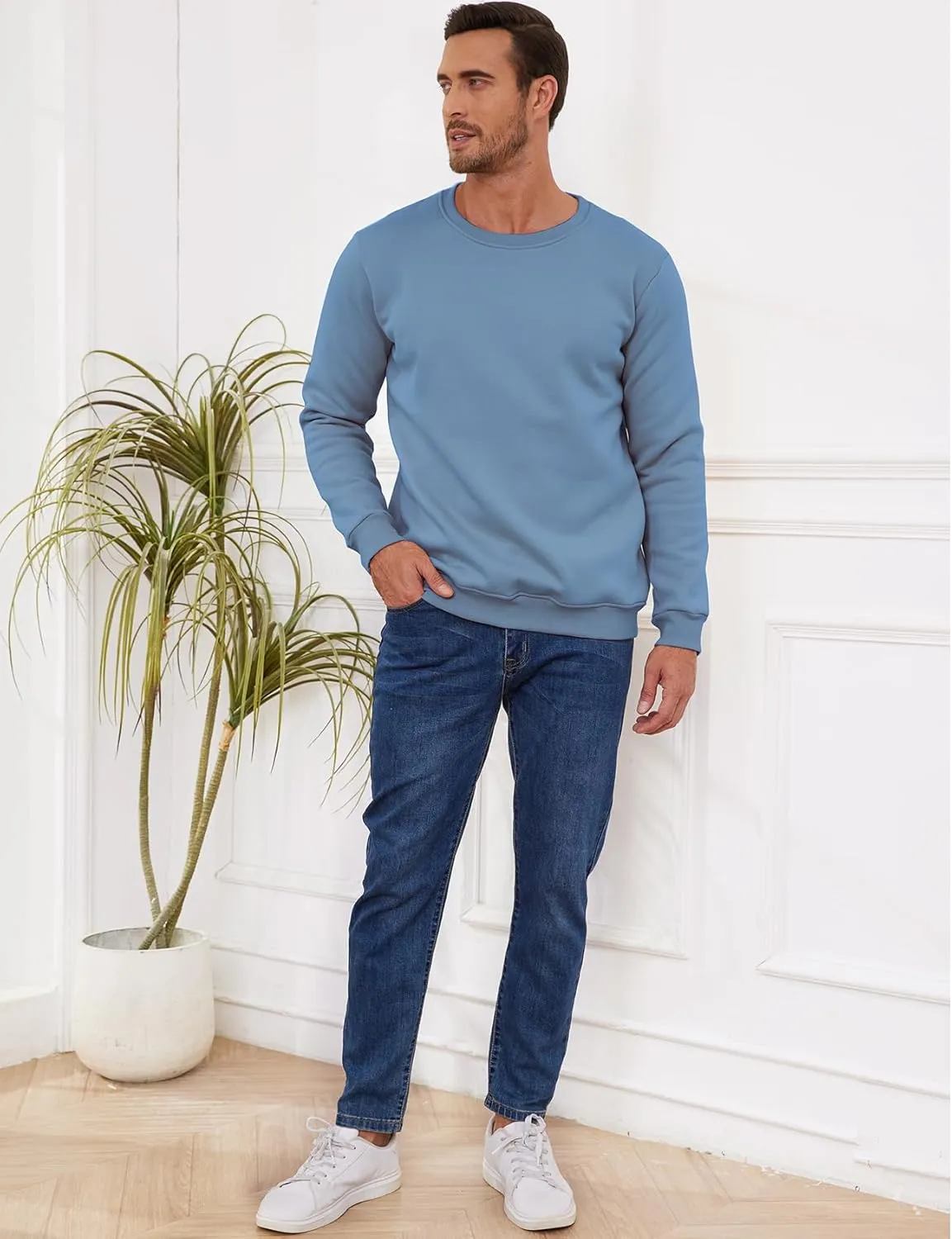 Gihuo Men's Crewneck Sweatshirt Winter Warm Sherpa Lined Pullover Fleece Top Sweatshirt