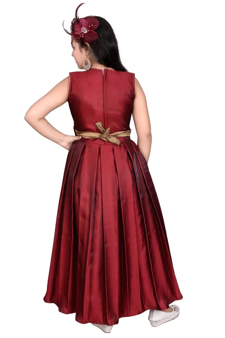 Girls Solid Maroon Silk Blend Frocks