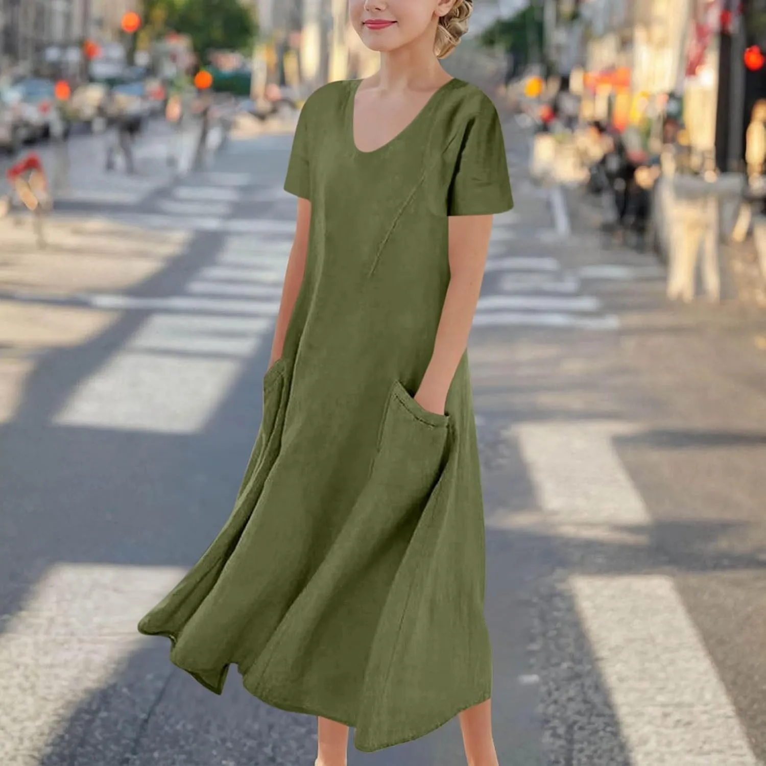 Girls Summer Linen Dress Casual Sleeveless Scoop Neck Elegant Flowy Maxi Dress Plus Size Loose Comfy Beach Sundress