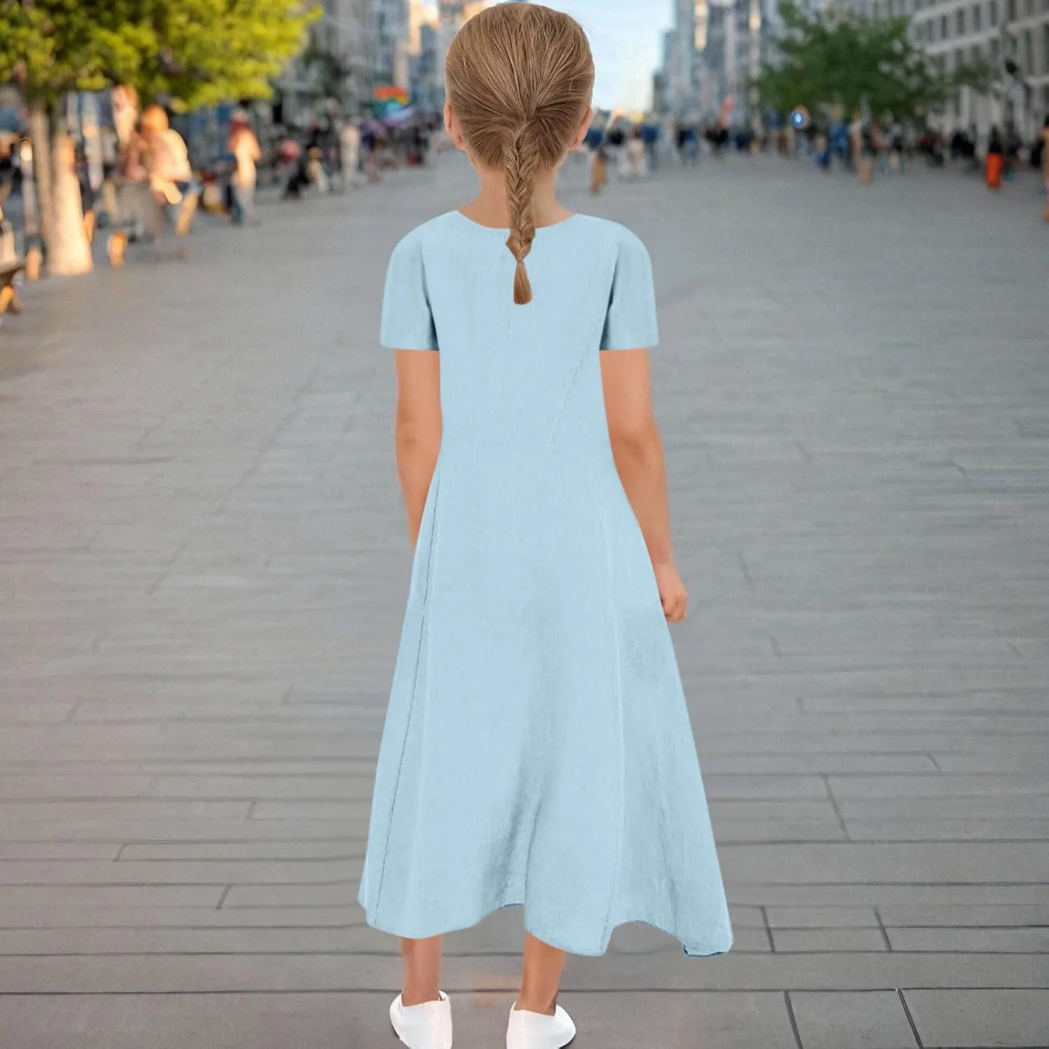 Girls Summer Linen Dress Casual Sleeveless Scoop Neck Elegant Flowy Maxi Dress Plus Size Loose Comfy Beach Sundress