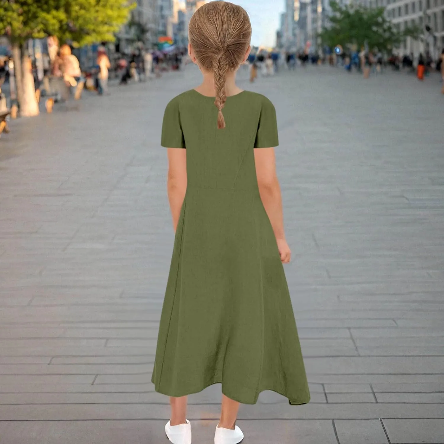 Girls Summer Linen Dress Casual Sleeveless Scoop Neck Elegant Flowy Maxi Dress Plus Size Loose Comfy Beach Sundress