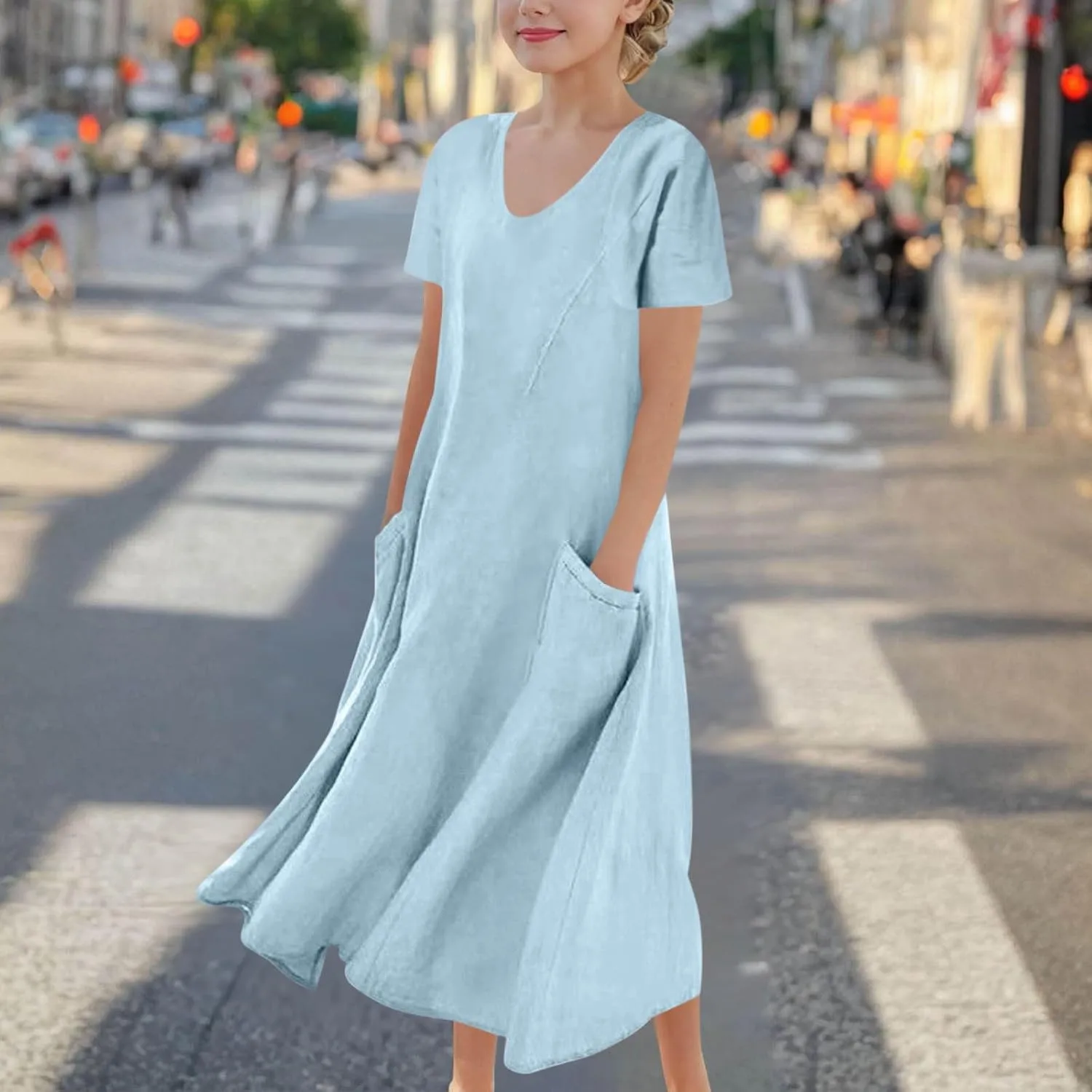 Girls Summer Linen Dress Casual Sleeveless Scoop Neck Elegant Flowy Maxi Dress Plus Size Loose Comfy Beach Sundress