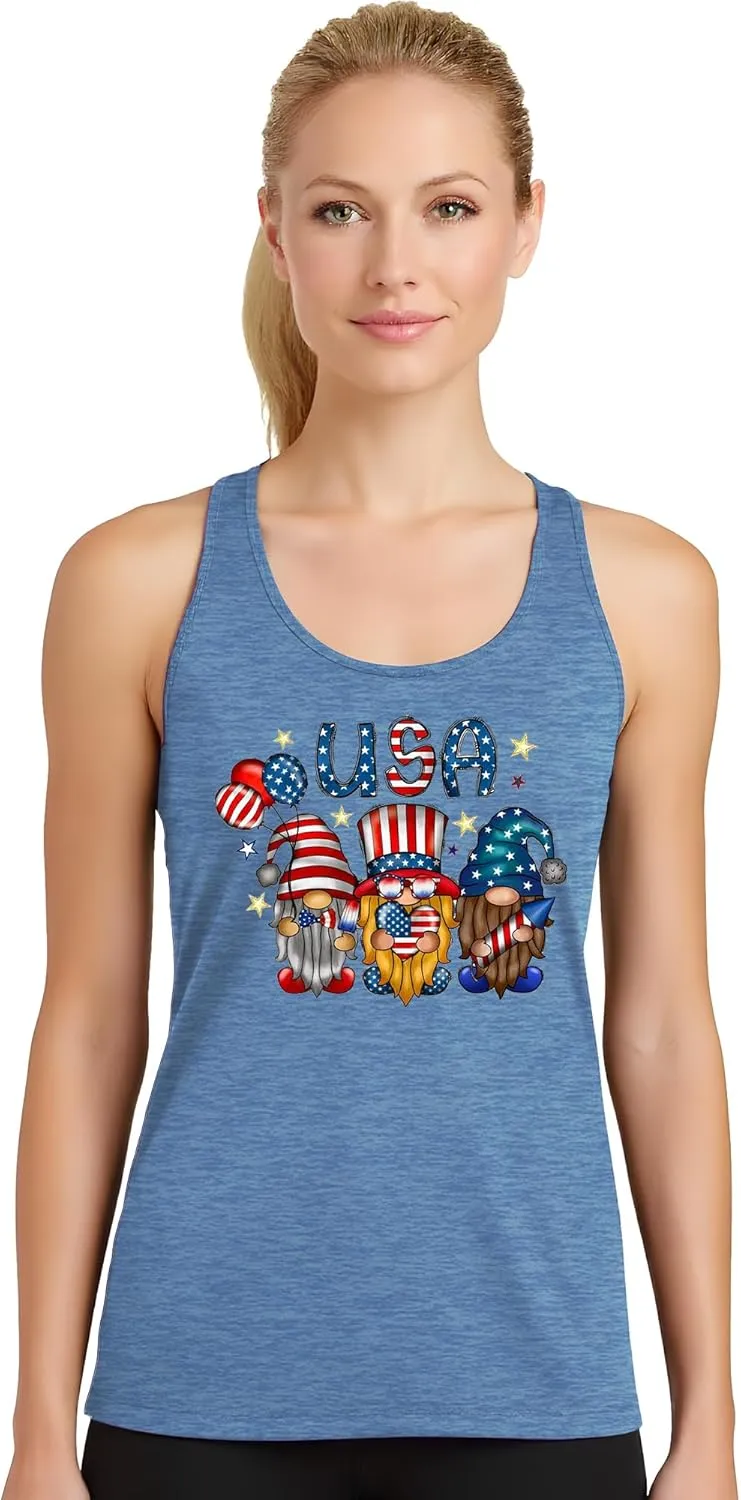 Gnome 4th of July Tank Top Women Patriotic USA Flag Shirt American Flag Sleeveless Tee