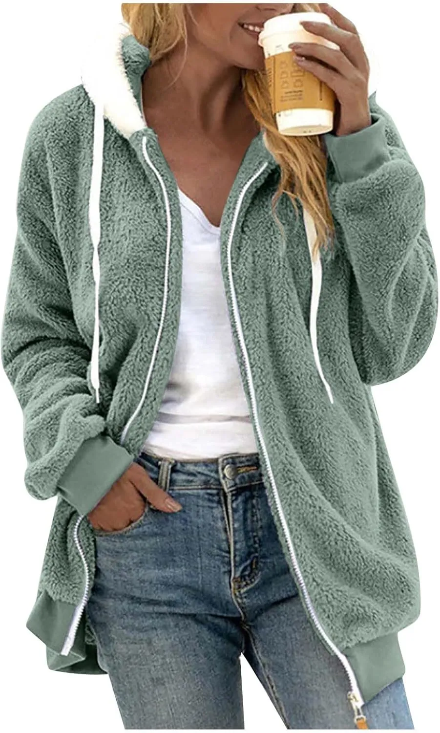 GOFULY Winter Coats For Women Oversized Sherpa Jackets Full Zip Fleece Cardigan Trendy Color Block Clothes With Pockets 2024