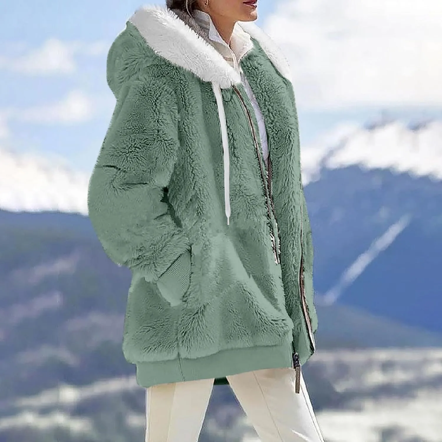 GOFULY Winter Coats For Women Oversized Sherpa Jackets Full Zip Fleece Cardigan Trendy Color Block Clothes With Pockets 2024