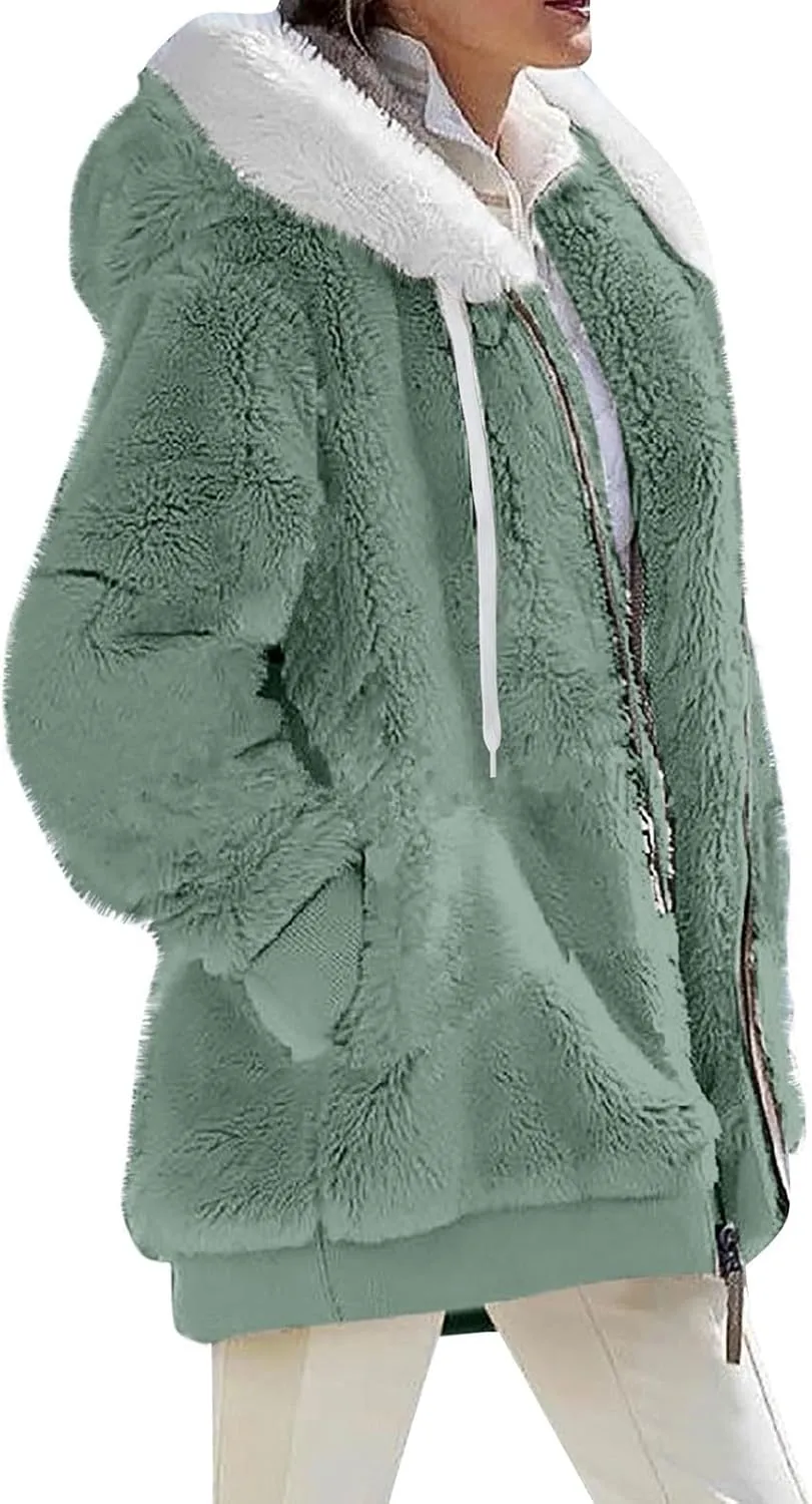 GOFULY Winter Coats For Women Oversized Sherpa Jackets Full Zip Fleece Cardigan Trendy Color Block Clothes With Pockets 2024