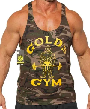 Gold's Gym Tank Top Ringer - Official Licensed - CRT-01 - Green Camo/Gold