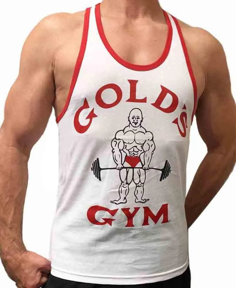 Gold's Gym Tank Top Ringer - Official Licensed - RT-2 (XXL, White/Red)