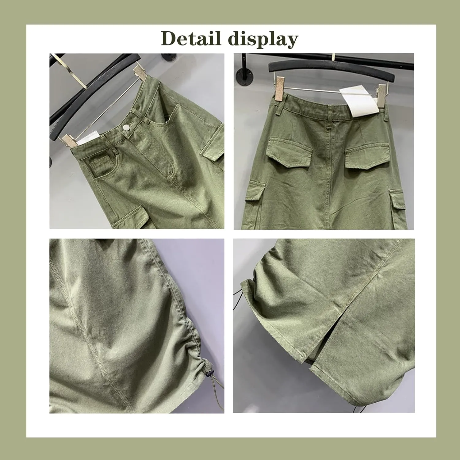 Gothic Women's Half Skirt Work Dress Pocket Denim Half Skirt Drawstring Adjustable Length A-line Long Skirt