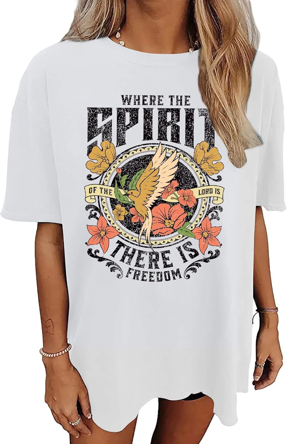 Graphic Shirts for Women Oversized Tshirt Flower Graphic Tee Boho Wildflower Christian Casual Summer Tops