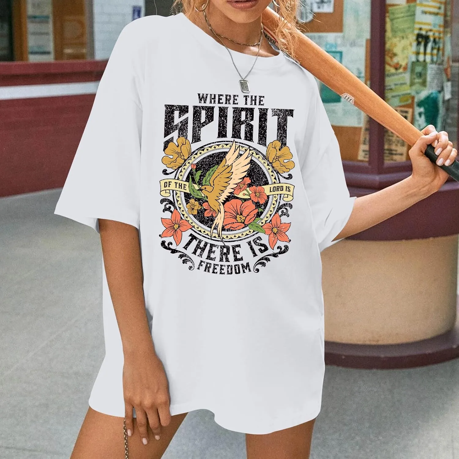Graphic Shirts for Women Oversized Tshirt Flower Graphic Tee Boho Wildflower Christian Casual Summer Tops