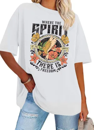 Graphic Shirts for Women Oversized Tshirt Flower Graphic Tee Boho Wildflower Christian Casual Summer Tops
