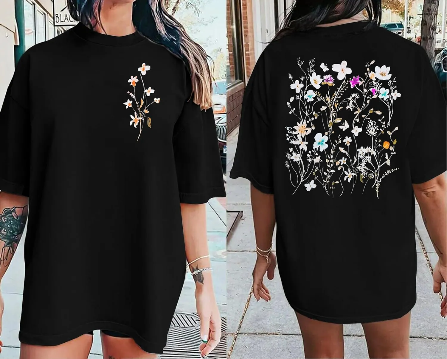 Graphic Shirts for Women Oversized Tshirt Flower Graphic Tee Boho Wildflower Christian Casual Summer Tops