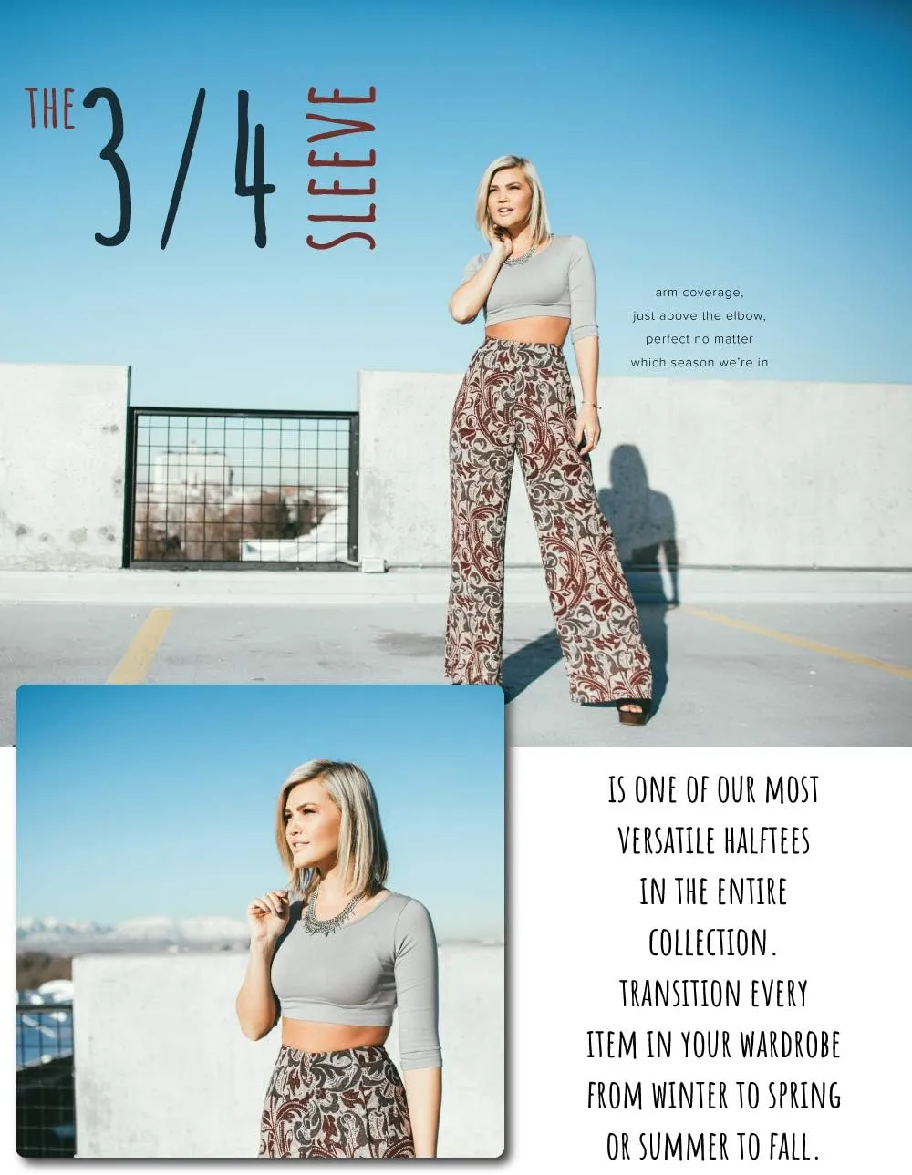 HALFTEE 3/4 Sleeve Layering Tee | Demi Cami for Women & Teens | Cute Crop Top | XS-6X