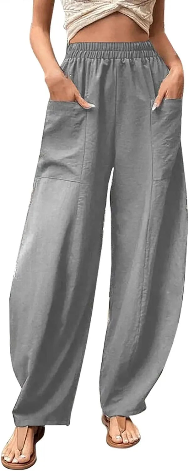 Harem Pants for Women Casual Comfy Cotton Lightweight Summer Beach Yoga Pants Elasitc Trousers Joggers with Pockets