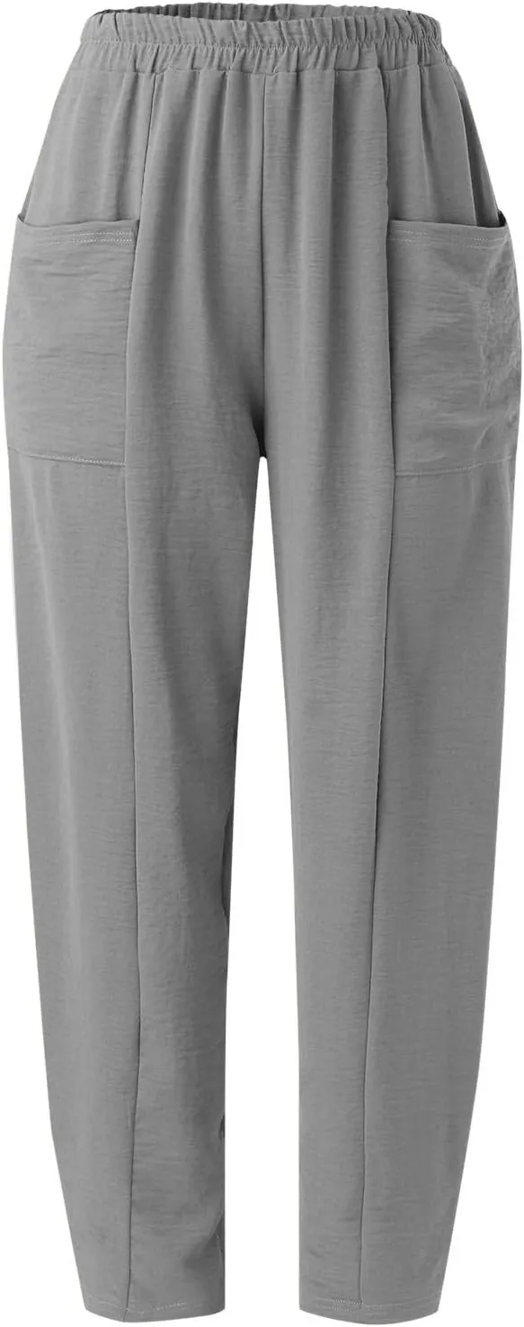 Harem Pants for Women Casual Comfy Cotton Lightweight Summer Beach Yoga Pants Elasitc Trousers Joggers with Pockets