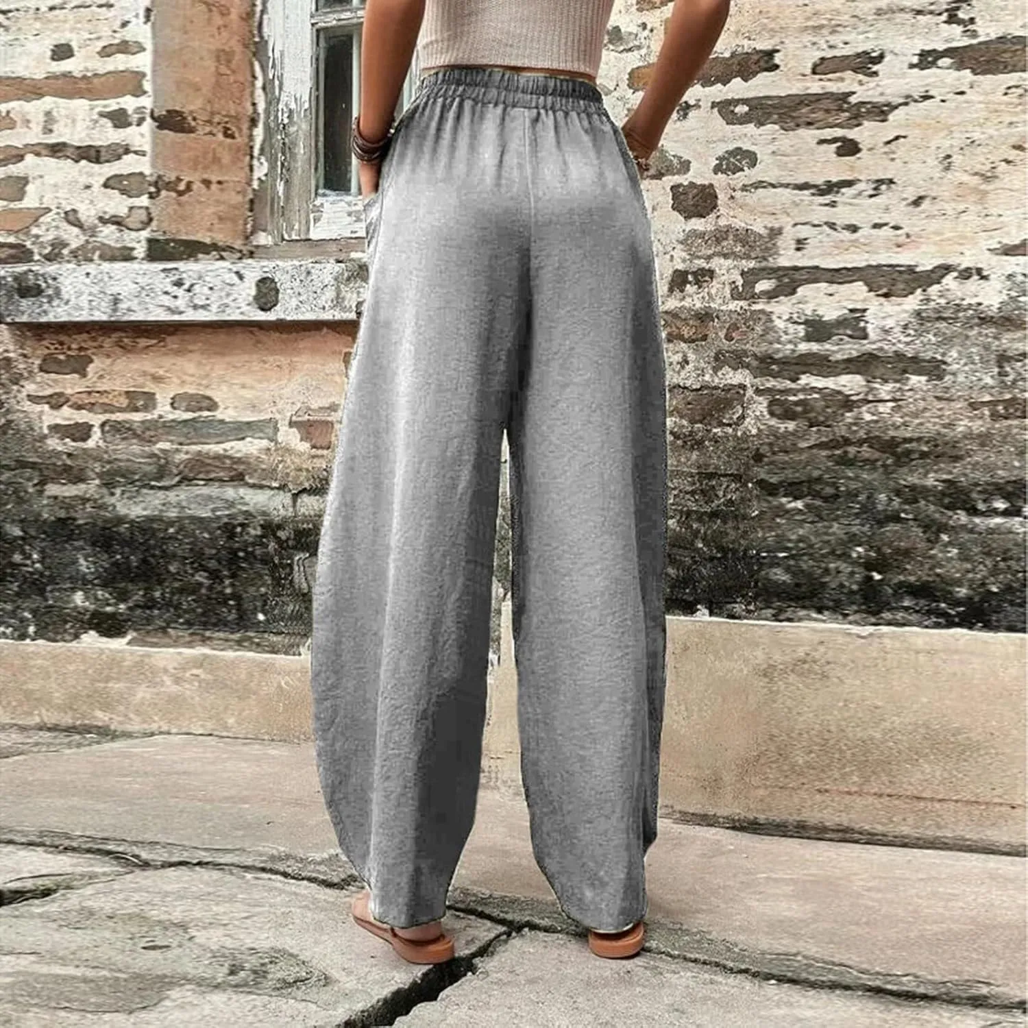 Harem Pants for Women Casual Comfy Cotton Lightweight Summer Beach Yoga Pants Elasitc Trousers Joggers with Pockets