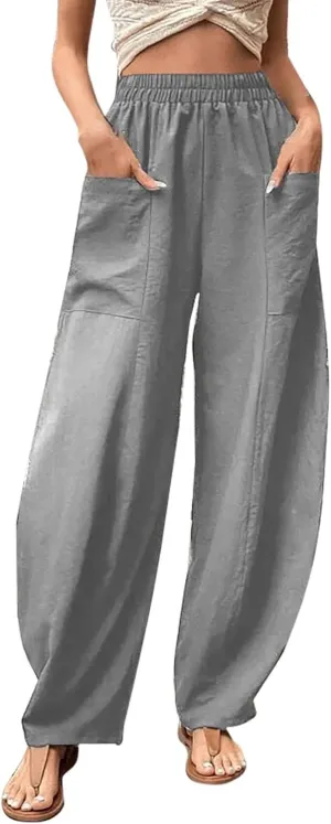 Harem Pants for Women Casual Comfy Cotton Lightweight Summer Beach Yoga Pants Elasitc Trousers Joggers with Pockets