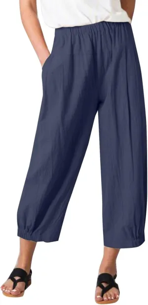 Harem Pants for Women Cotton Linen Capri Pants Summer Casual High Waist Plus Size Bohemian Yoga Lounge Beach Pants